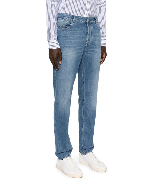 Brunello Cucinelli Blue Light Wash Denim Jeans for men