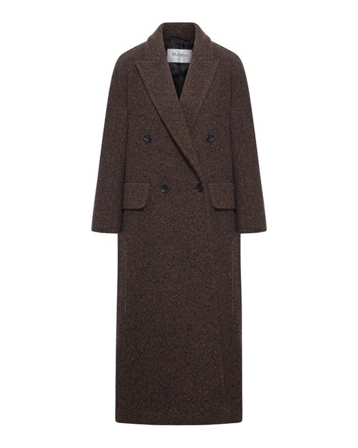 Cappotto lungo doppiopetto in lana di Max Mara in Brown