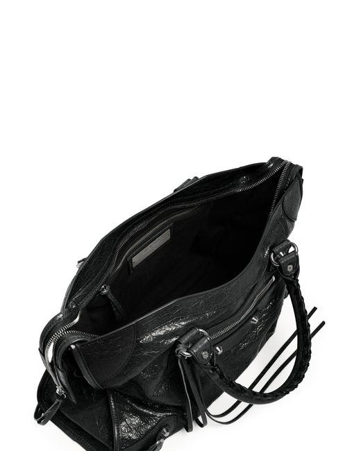 Borsa le city media in pelle di agnello arena con dettagli in metallo argentato lucido di Balenciaga in Black