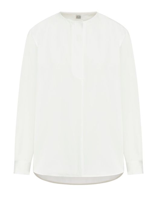Camicia senza colletto in twill di cotone bianca di Totême  in White