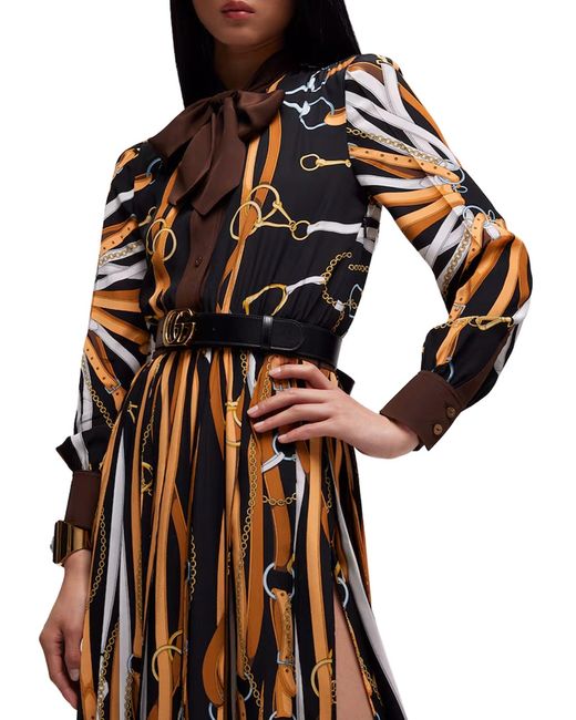 Gucci Black Printed Silk Chemisier Dress