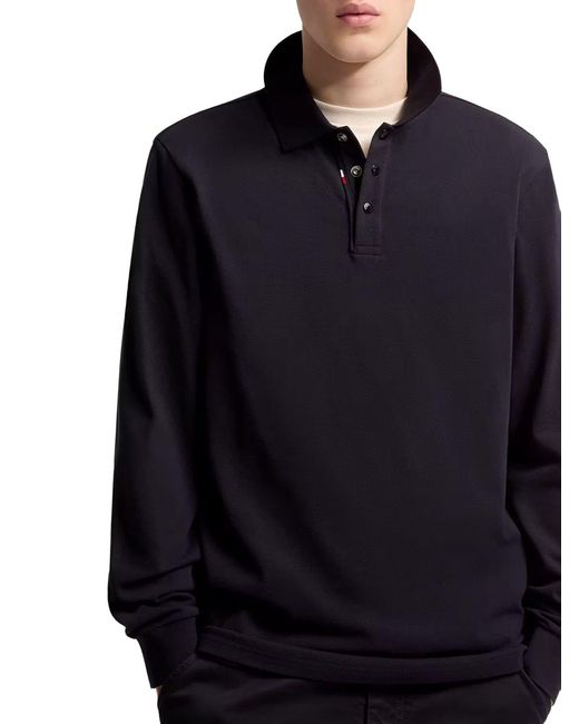 Polo in piquet di cotone con logo di Moncler in Blue da Uomo