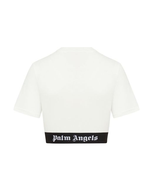 Palm Angels White Logo-print Cropped T-shirt
