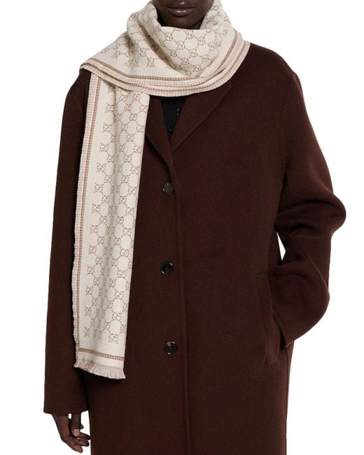Gucci Natural Double Side "gg" Wool Scarf