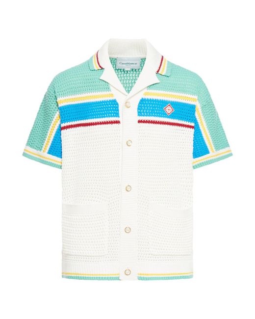 Casablancabrand Blue Crochet Effect Tennis Shirt for men