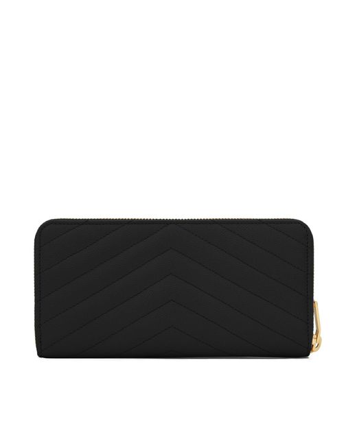 Cassandre matelassÉ portafogli con zip in pelle goffrata grain de poudre di Saint Laurent in Black