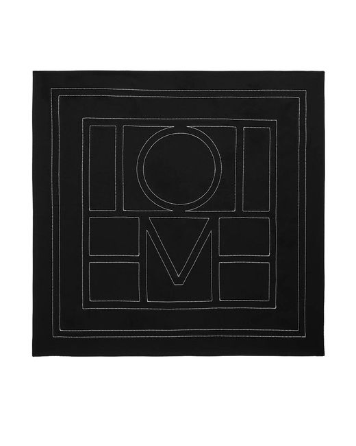 Totême Black Silk Scarf With Monogram Embroidery