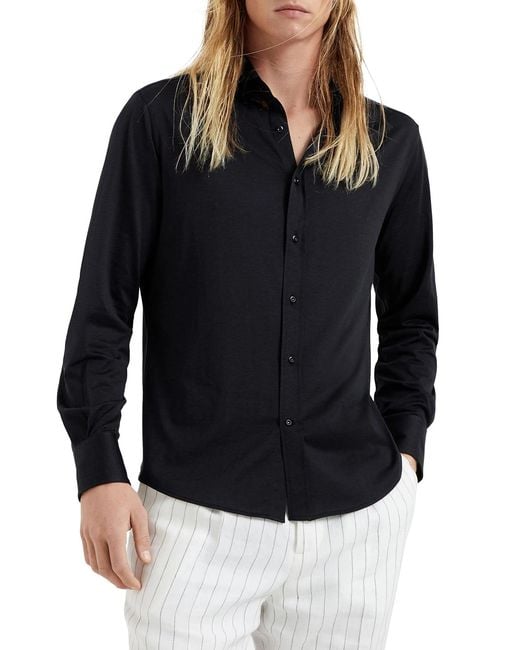 Brunello Cucinelli Blue Classic Cotton And Silk Blend Shirt for men