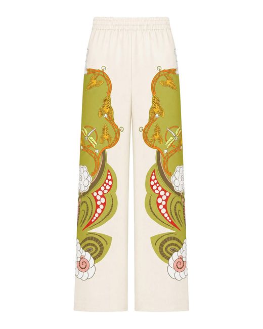 LaDoubleJ White Silk Palazzo Trousers With Placed Print