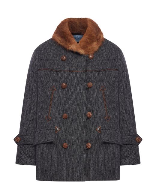 Prada Gray Chevron Wool Coat