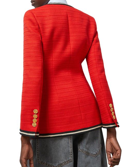 Gucci Red Wool Jacket With Woven Ribbon Finishes