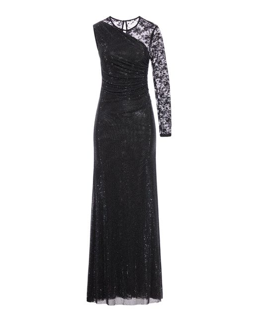 Self-Portrait Blue Dress With Rhinestone And Lace Sleeves
