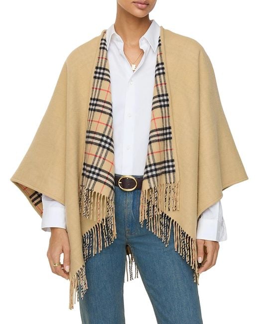Burberry Natural Reversible Check Wool Cape