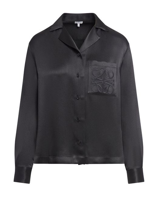 Loewe Black Anagram-embroidered Relaxed-fit Silk Shirt