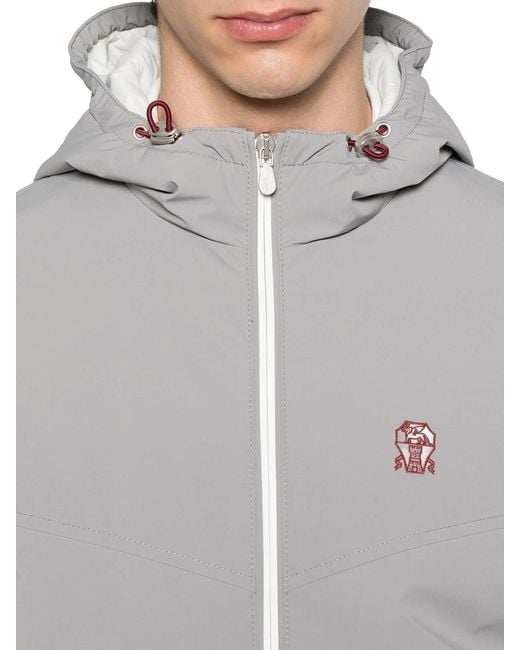 Brunello Cucinelli Gray Technical Fabric Jacket With Hood for men