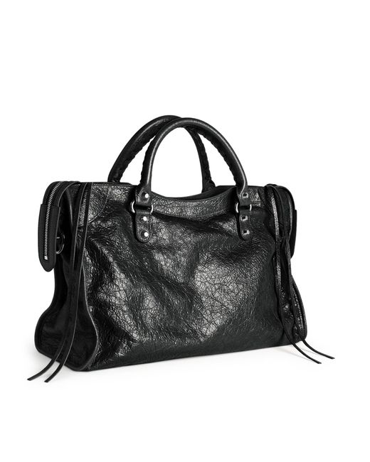 Borsa le city media in pelle di agnello arena con dettagli in metallo argentato lucido di Balenciaga in Black