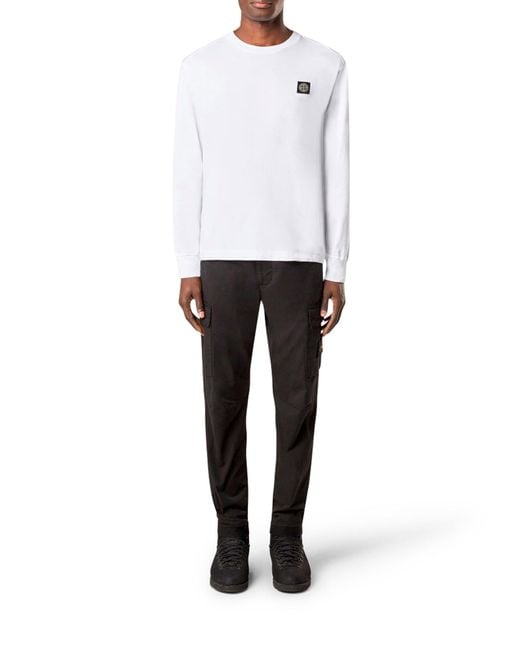 Stone Island White Long Sleeve T-shirt With Compass Patch for men