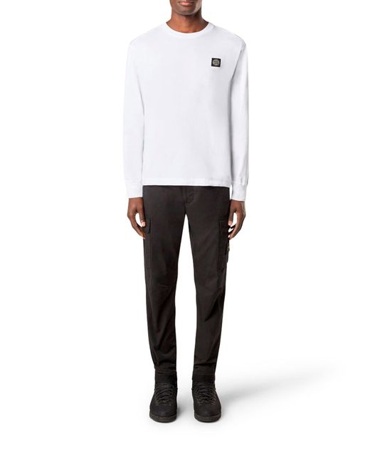T-shirt a manica lunga con patch compass di Stone Island in White da Uomo