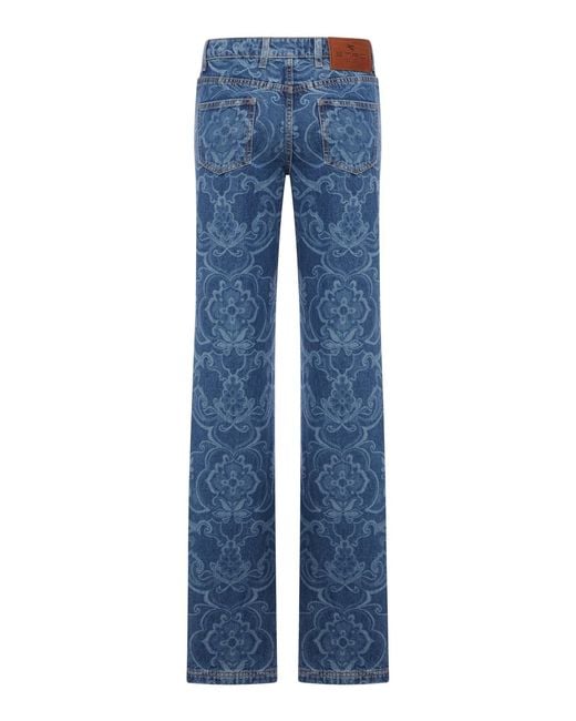 Etro Blue Jacquard Denim Jeans With Ornamental Pattern