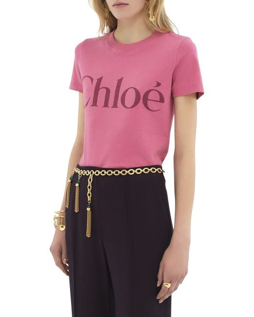 T-shirt baby fit con logo in jersey di cotone di Chloé in Pink