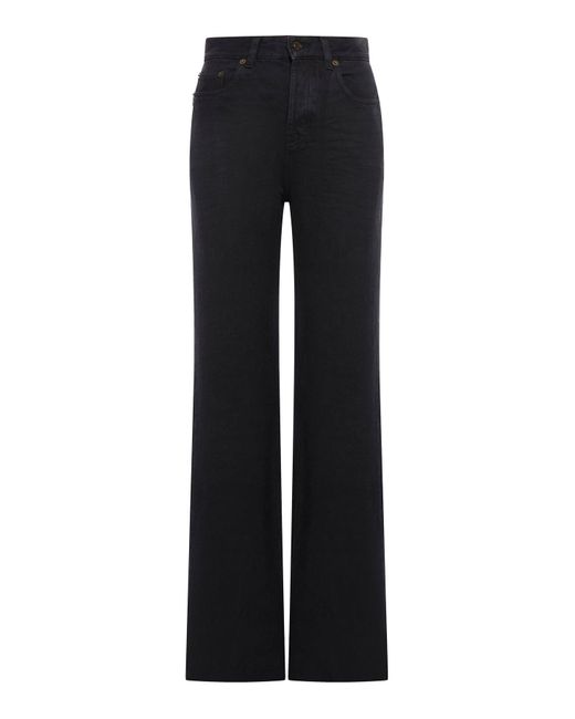 Saint Laurent Black Long Straight Jeans In Smoky Denim