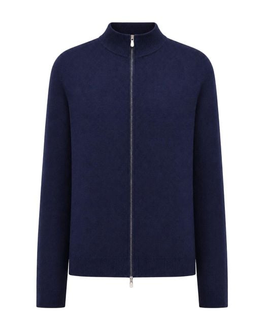 Brunello Cucinelli Blue Cashmere Zip-Up Cardigan for men