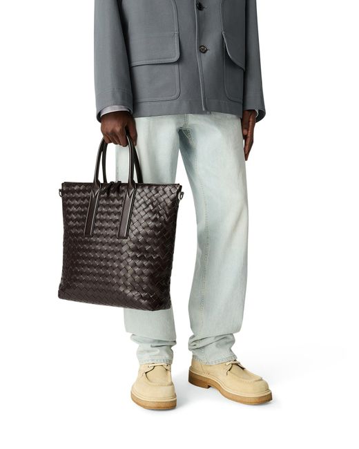 Borsa tote intrecciato north-south con zip di Bottega Veneta in Black da Uomo