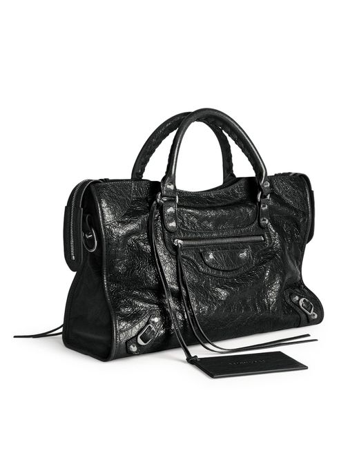 Borsa le city media in pelle di agnello arena con dettagli in metallo argentato lucido di Balenciaga in Black