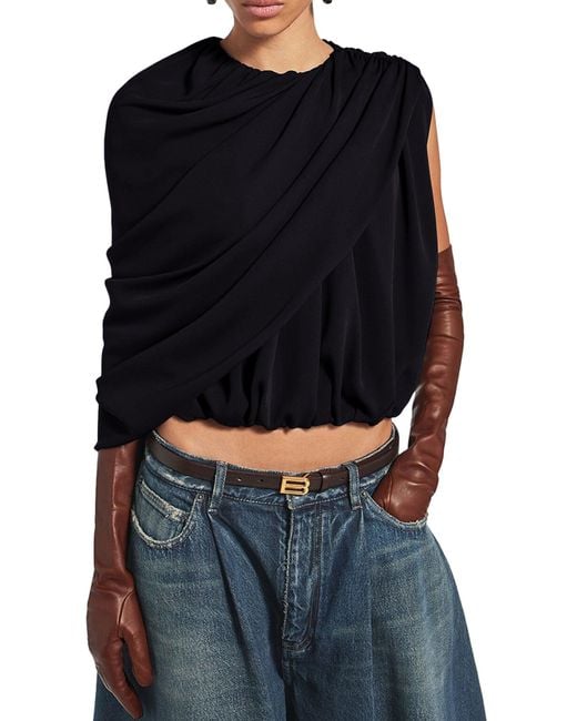 Balenciaga Black Silk Cady Cape Top