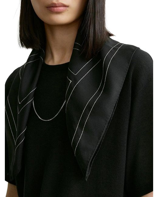 Totême Black Silk Scarf With Monogram Embroidery