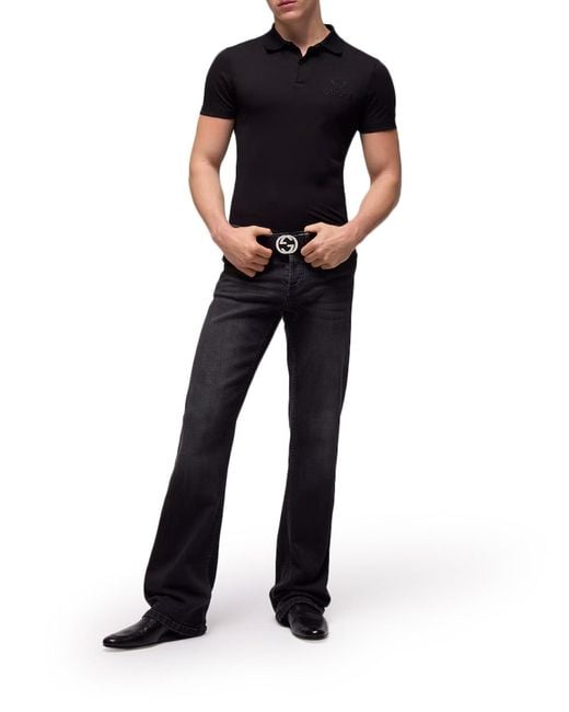 Gucci Black Cotton Jersey Polo Shirt With Embroidery for men