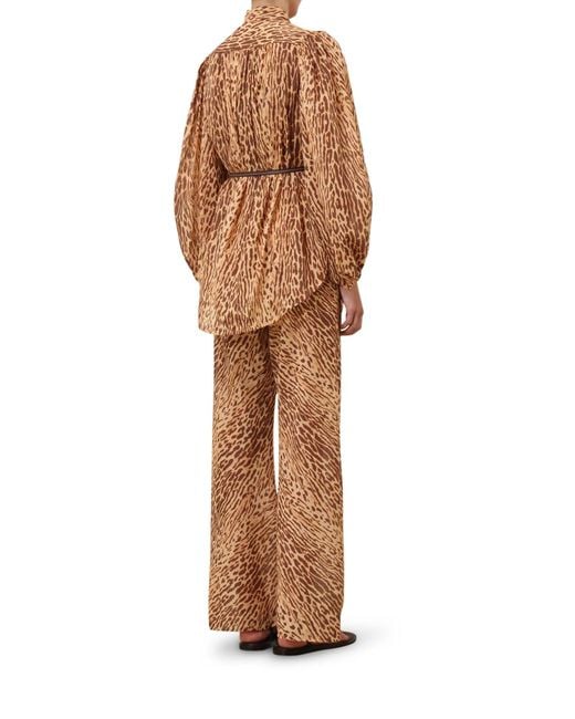 Zimmermann Natural Wide Leg Pants With Animal Print