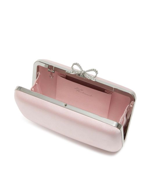 Self-Portrait Pink Satin Clutch With Jewel Details