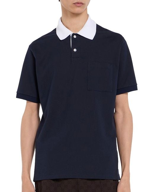 Gucci Blue Cotton Short Sleeves Polo Shirt for men