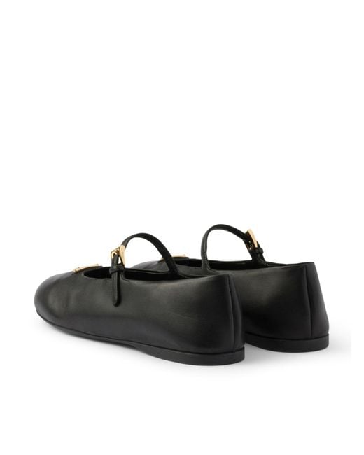 Prada Black Nappa Leather Ballet Flats With Logo