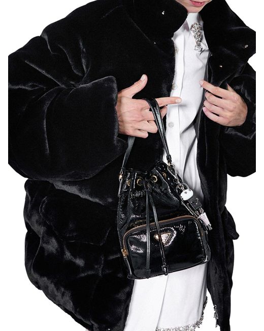 Prada Black Duet Bucket Bag In Naplak Patent Leather