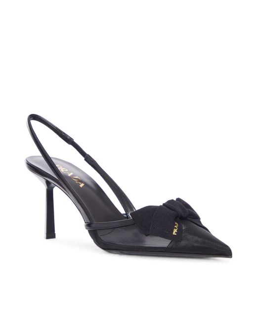 Prada Metallic Mesh Bow Slingback Pumps