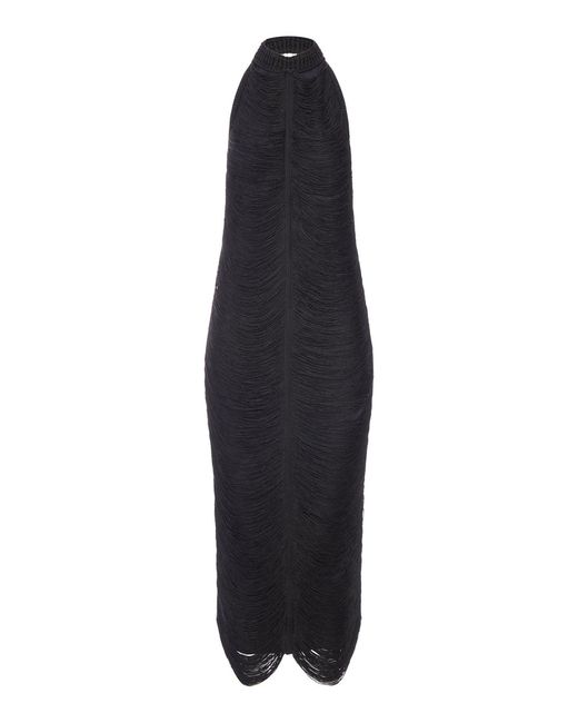 Bless Black Beryl Long Dress With Fringes And Halter Neckline