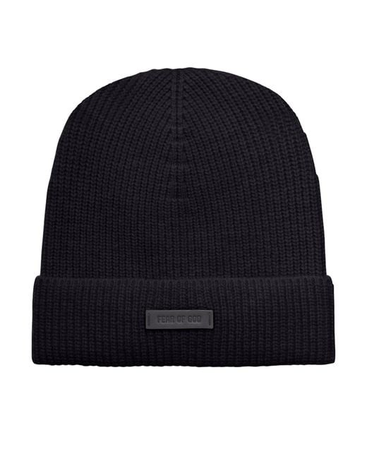 Fear Of God Blue Knitted Hat With Logo for men