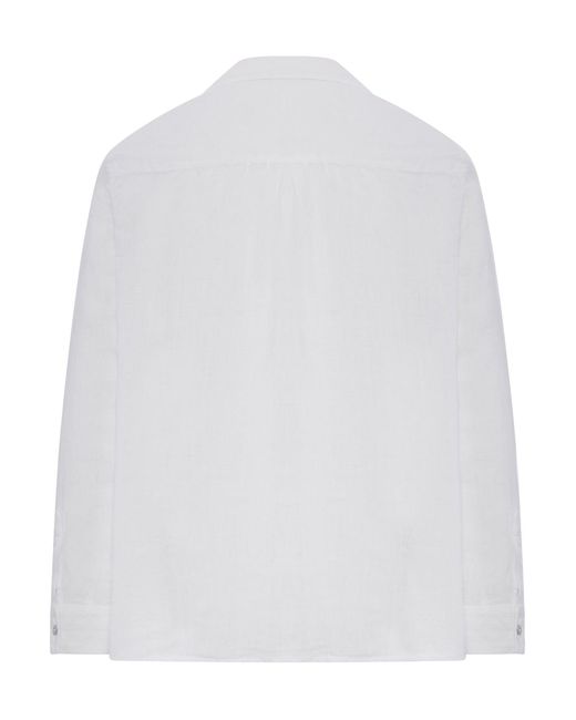 120% Lino White Linen Shirt With Collar And V-Neck