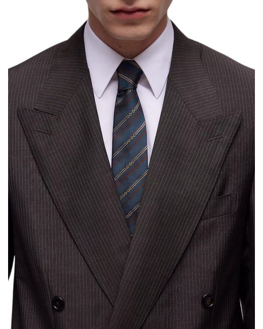 Gucci Blue Silk Tie With Hook And Gg Cross for men