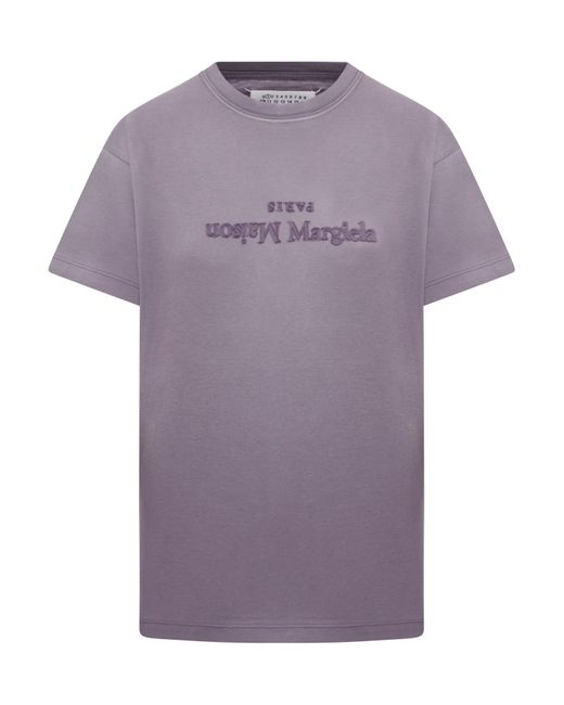 T-shirt in cotone con stampa logo reverse di Maison Margiela in Purple