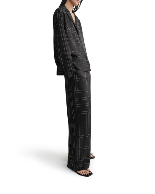 Totême Black Silk Shirt With Monogram Embroidery