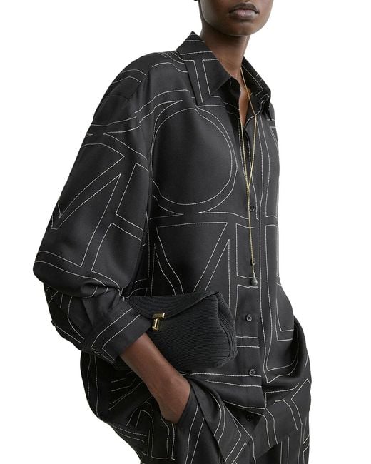 Totême  Black Silk Shirt With Monogram Embroidery