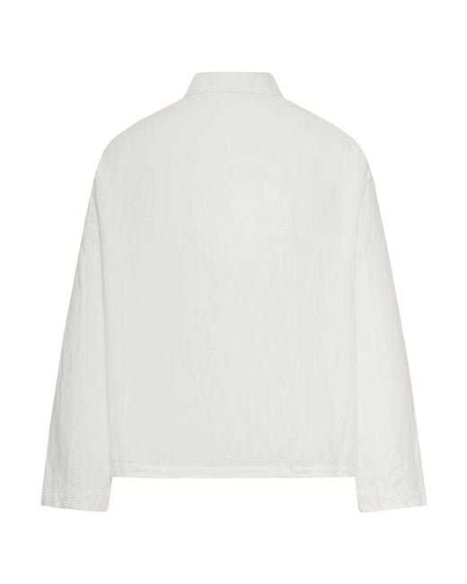 Transit White Linen Shirt With Classic Collar