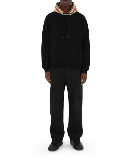 Burberry Black Check Hooded Cotton Sweatshirt for men