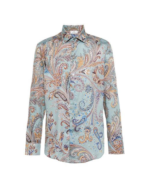 Camicia in cotone con motivo paisley di Etro in Blue da Uomo
