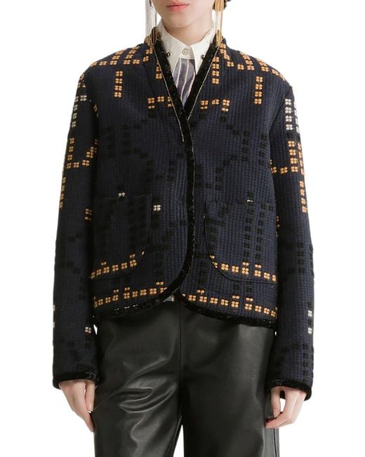 Forte_forte Blue Cropped Jacquard Jacket