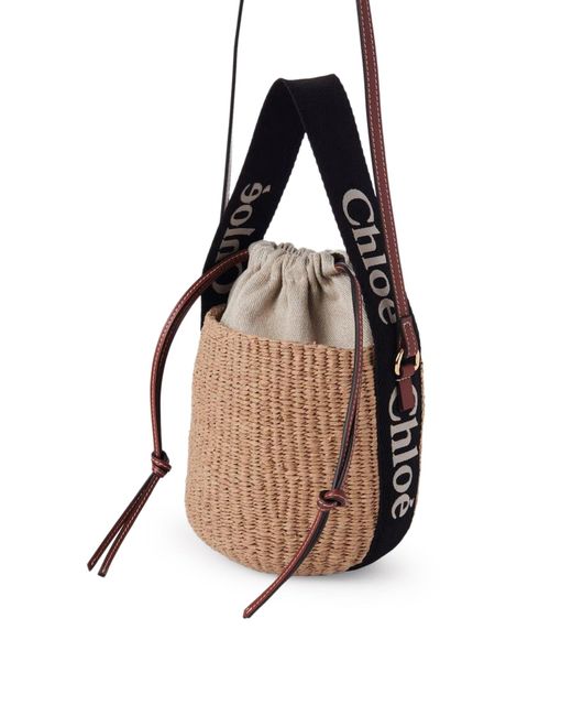 Chloé Black Woody Small Basket Bag In Natural Fibers