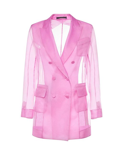 Max Mara Pink Negrar Silk Organza Double Breast Jacket